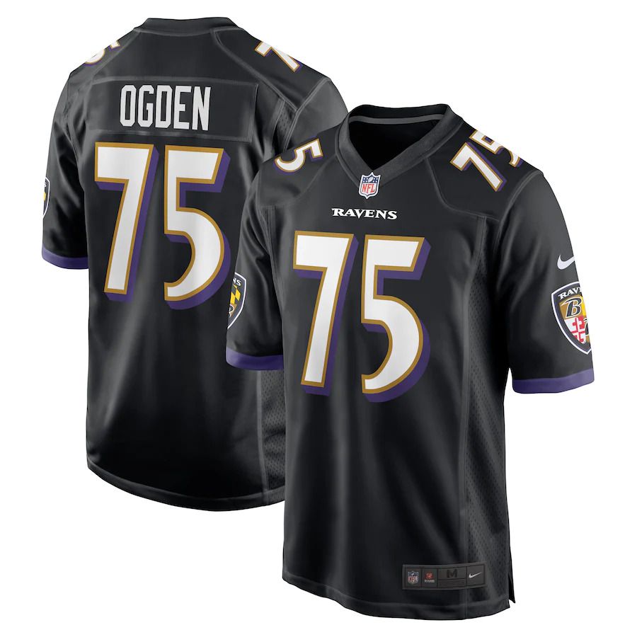 Men Baltimore Ravens 75 Jonathan Ogden Nike Black Retired Player NFL Jersey